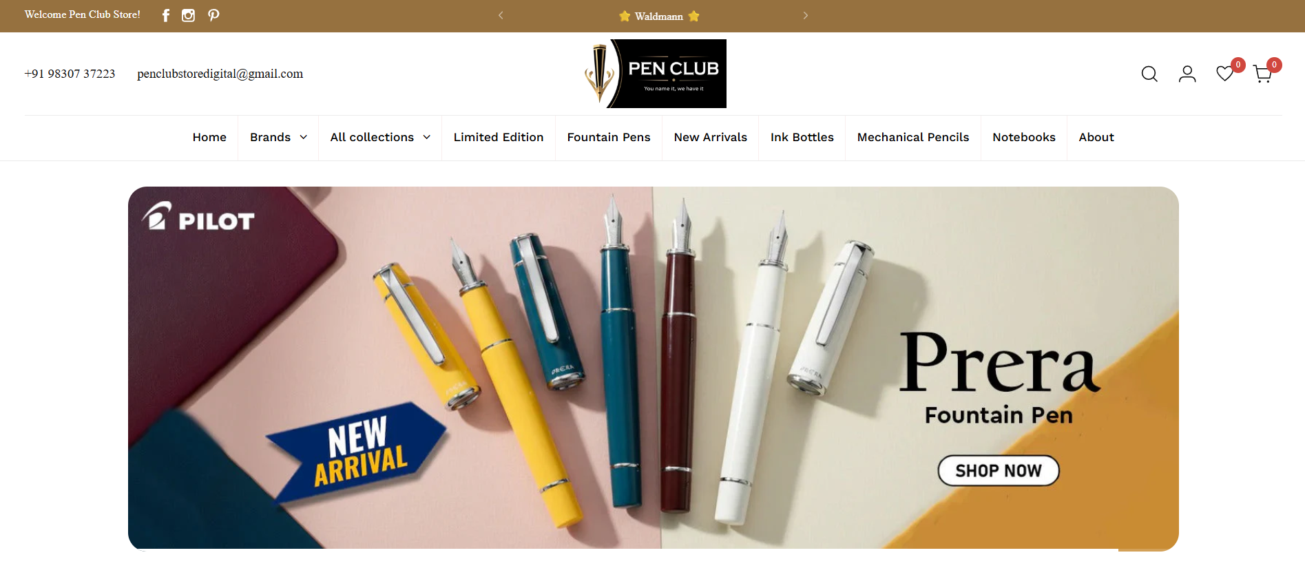 Pen Club Store Website Preview